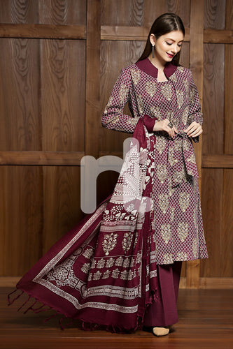 41701456-Mix Wool - Maroon Printed 3PC