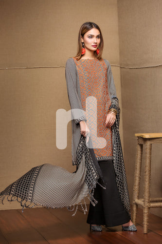 41701497-Linen - Black Embroidered 3PC