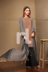 41701497-Linen - Black Embroidered 3PC