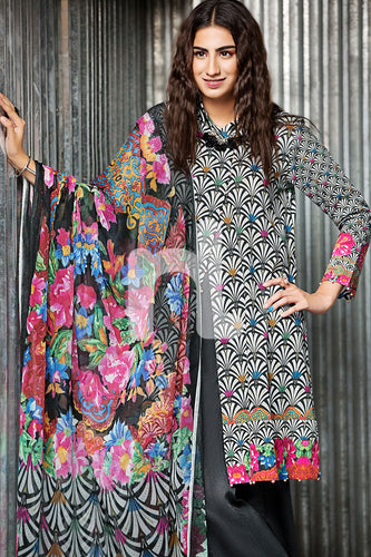 41701550-Cotton Net - Black Digital Printed 2PC