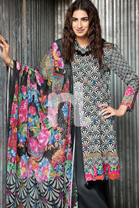 41701550-Cotton Net - Black Digital Printed 2PC