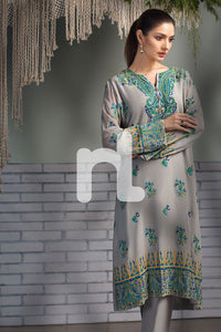 KF-155 -Grey Embroidered Formal Stitched Chiffon Shirt & Silk Trouser - 2PC