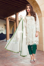 KF-90 - Off White Embroidered Formal Stitched Net Shirt, Silk Trouser & Dupatta - 3PC