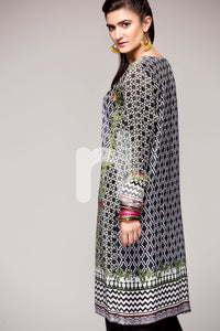 PE17-60 Black Digital Printed Stitched Silk Shirt -1PC