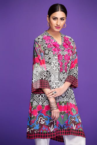 PSW17-05 Black Embroidered Stitched Micro Modal Shirt -1PC