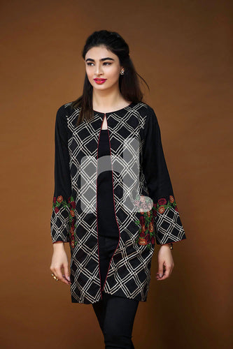 PW17-01 Black Embroidered Stitched Karandi Jacket