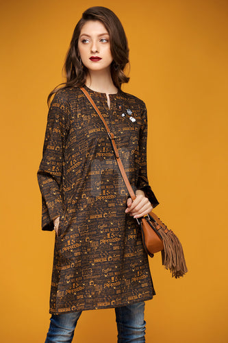 PW17-28 Brown Digital Printed Stitched Karandi Shirt - 1PC
