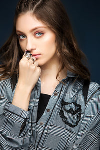 PW17-40 Grey Printed Stitched Linen Shirt - 1PC